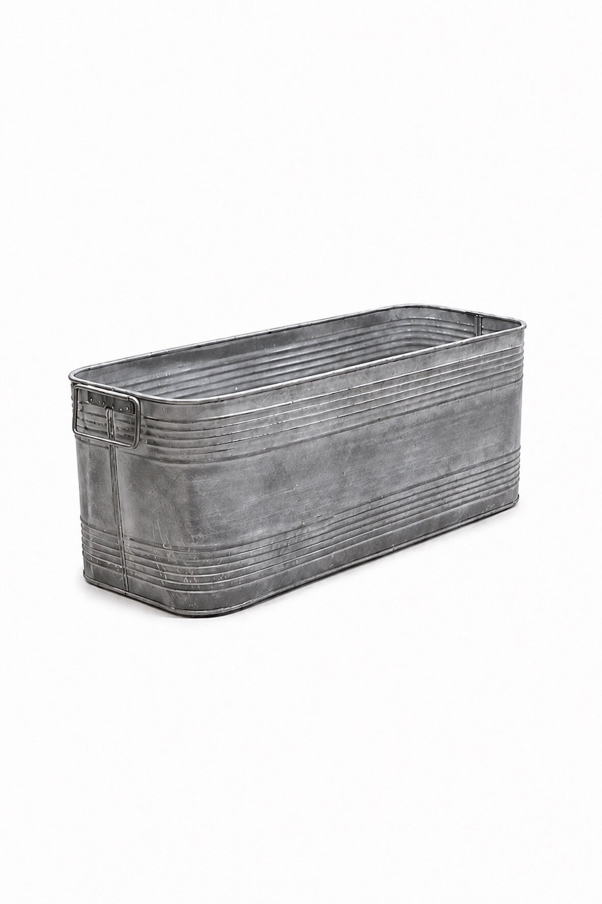 Aged Zinc Trough Planter with Handles - Medium - on white background