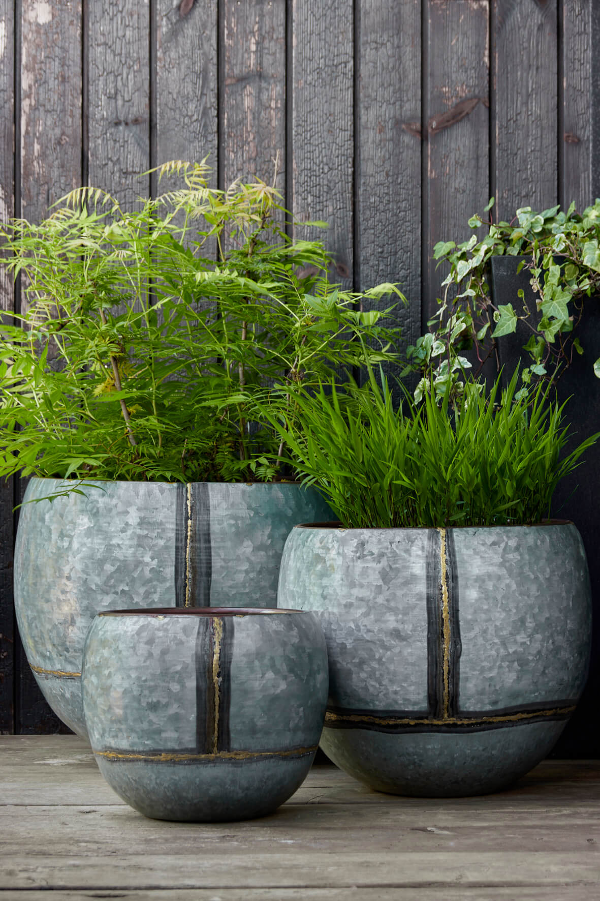 Galvanised Iron Globe Planters - Set of 3