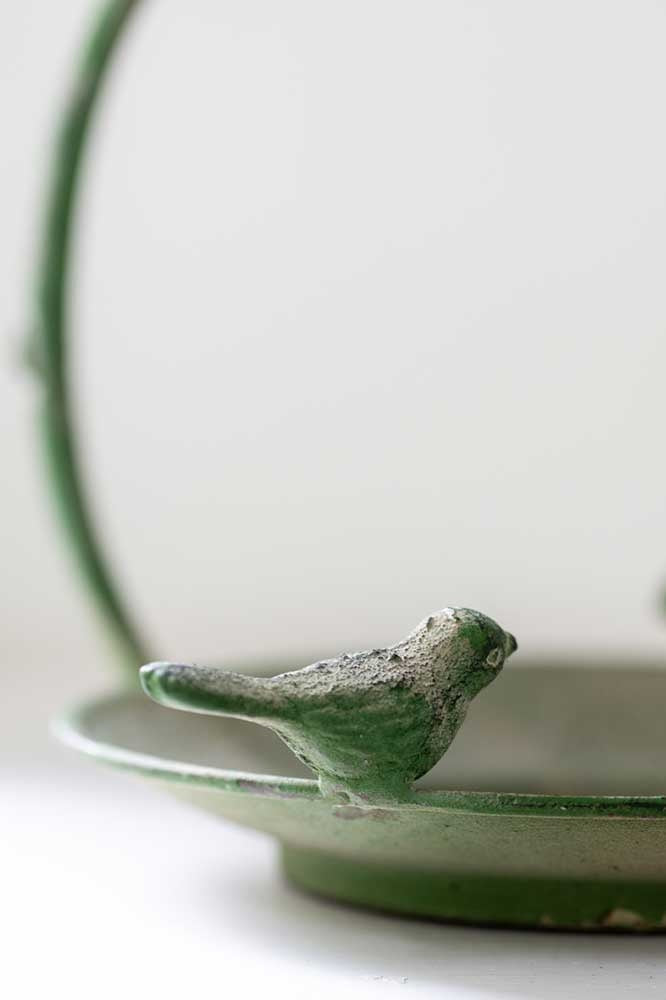 Hanging Metal Bird Feeder - Antique Green close up