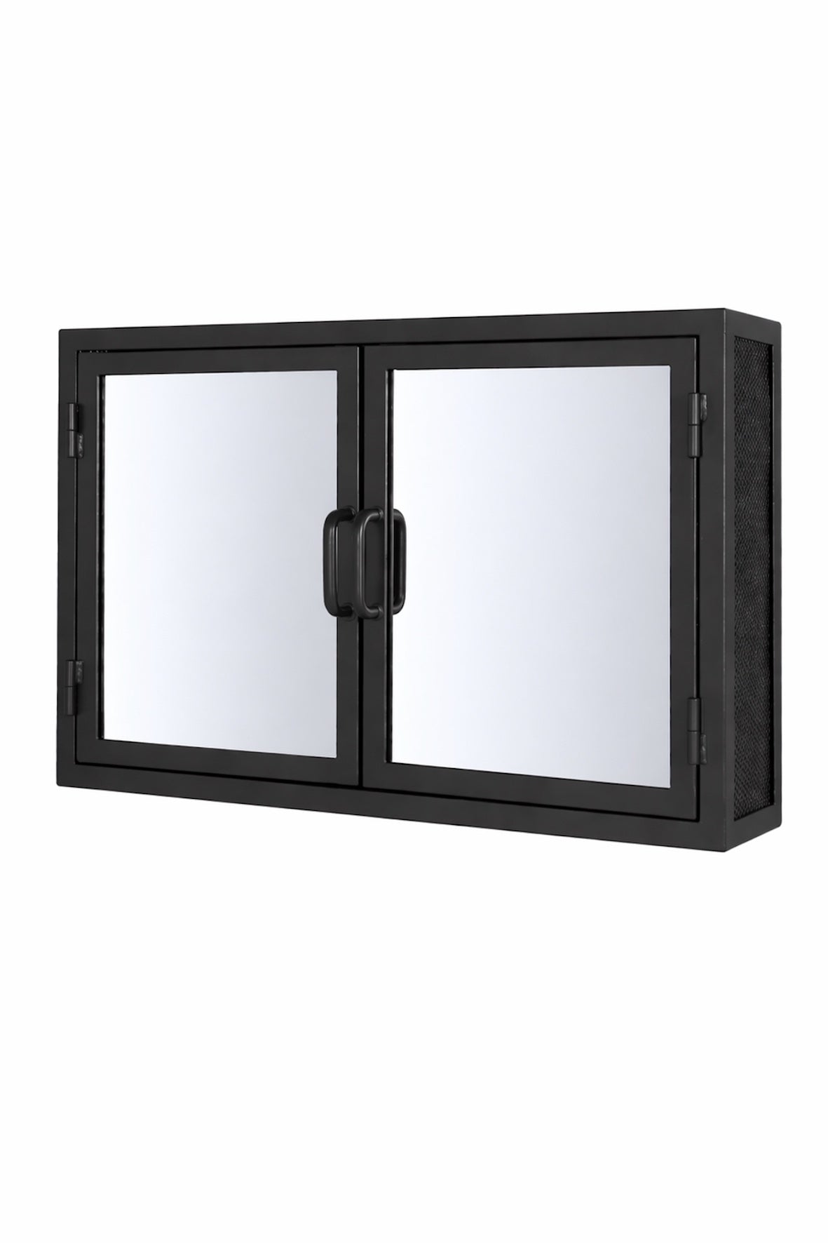 Industrial Mirrored Double Door Bathroom Cabinet - Matt Black on white background