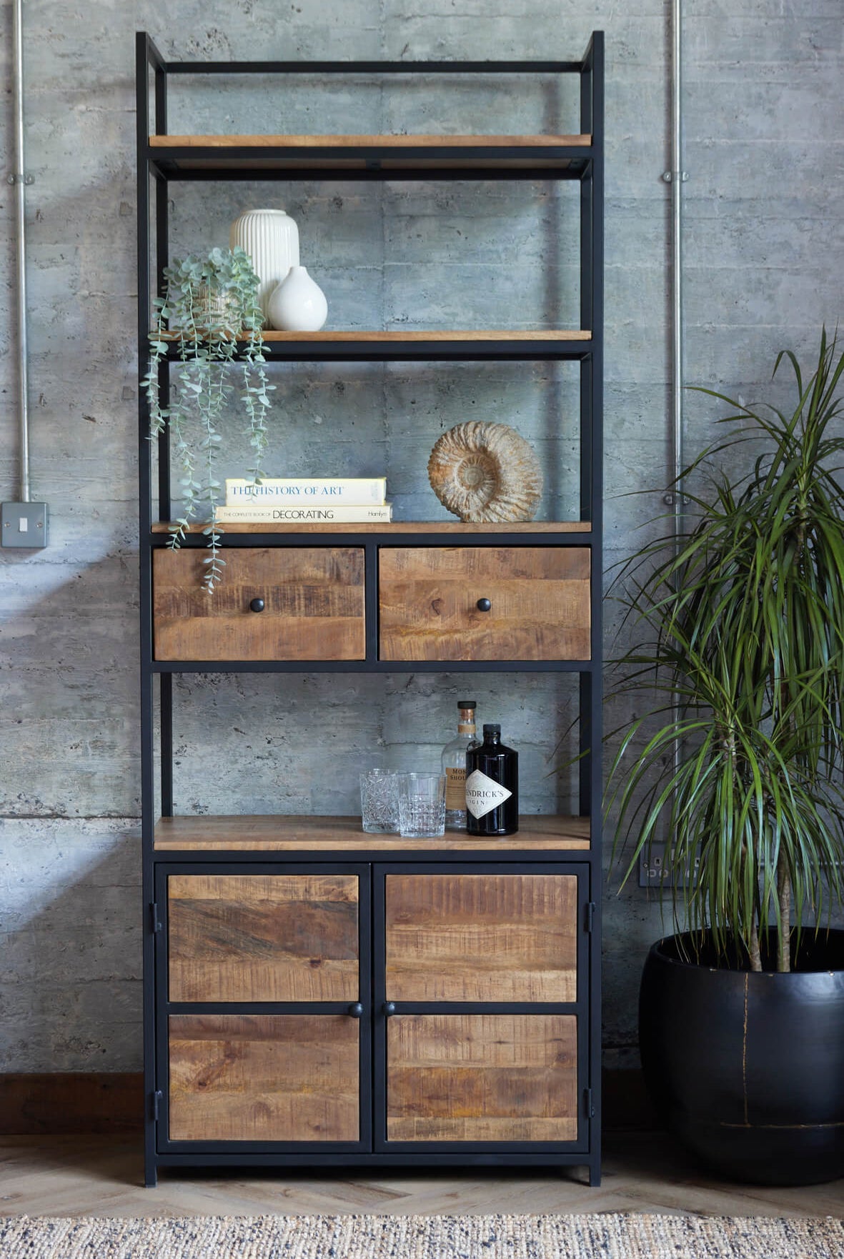 Industrial Bookcase with Cupboard and Drawers