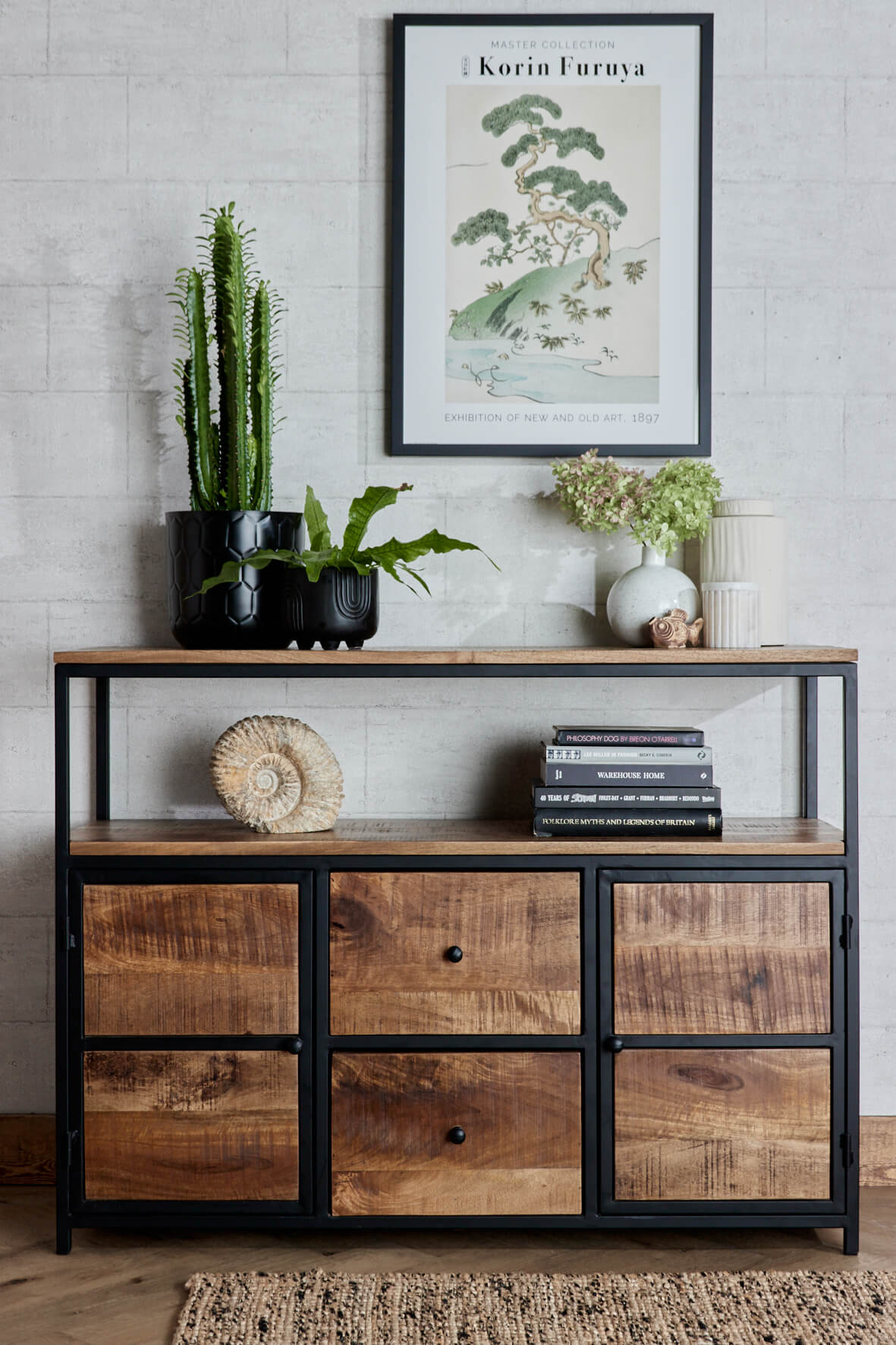 Industrial Sideboard with Cupboards and Drawers - Matt Black