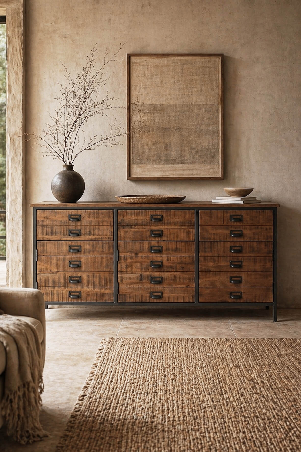 Rustic Saw Cut Sideboard in a rustic style home