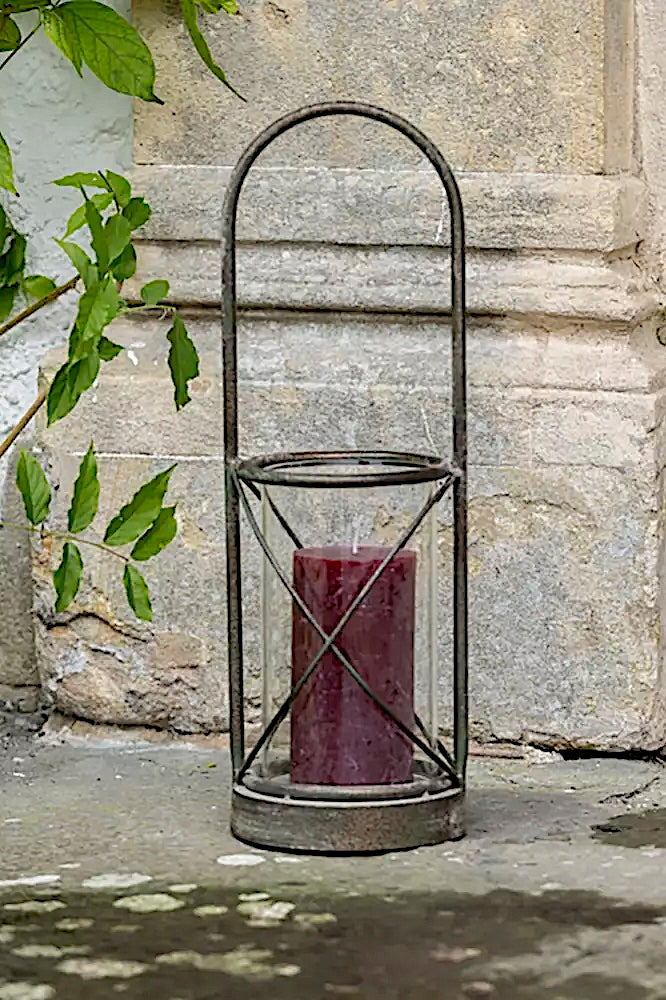 Rustic Metal Hurricane Lamp with Handle