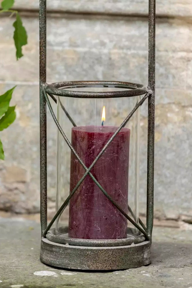 Rustic Metal Hurricane Lamp with Handle detail