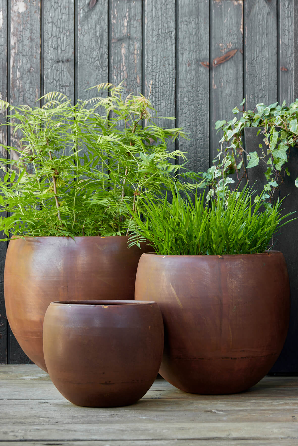 Rusty Iron Globe Planters - Set of 3