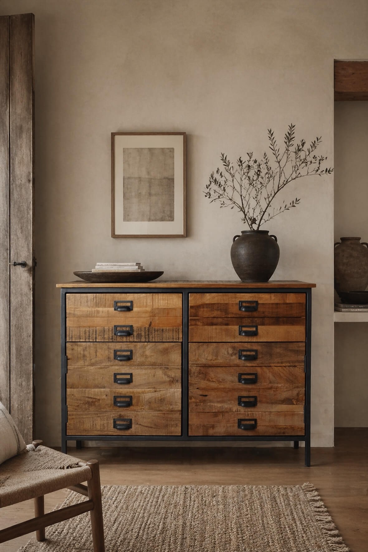 Small Rustic Saw Cut Sideboard in a rustic style home