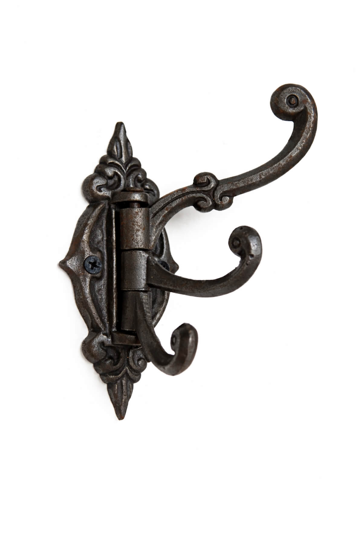 Traditional Cast Iron Triple Swivel Coat Hook - white background