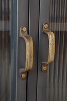 Vintage Industrial Style Sideboard with Drawer close up of brass handles