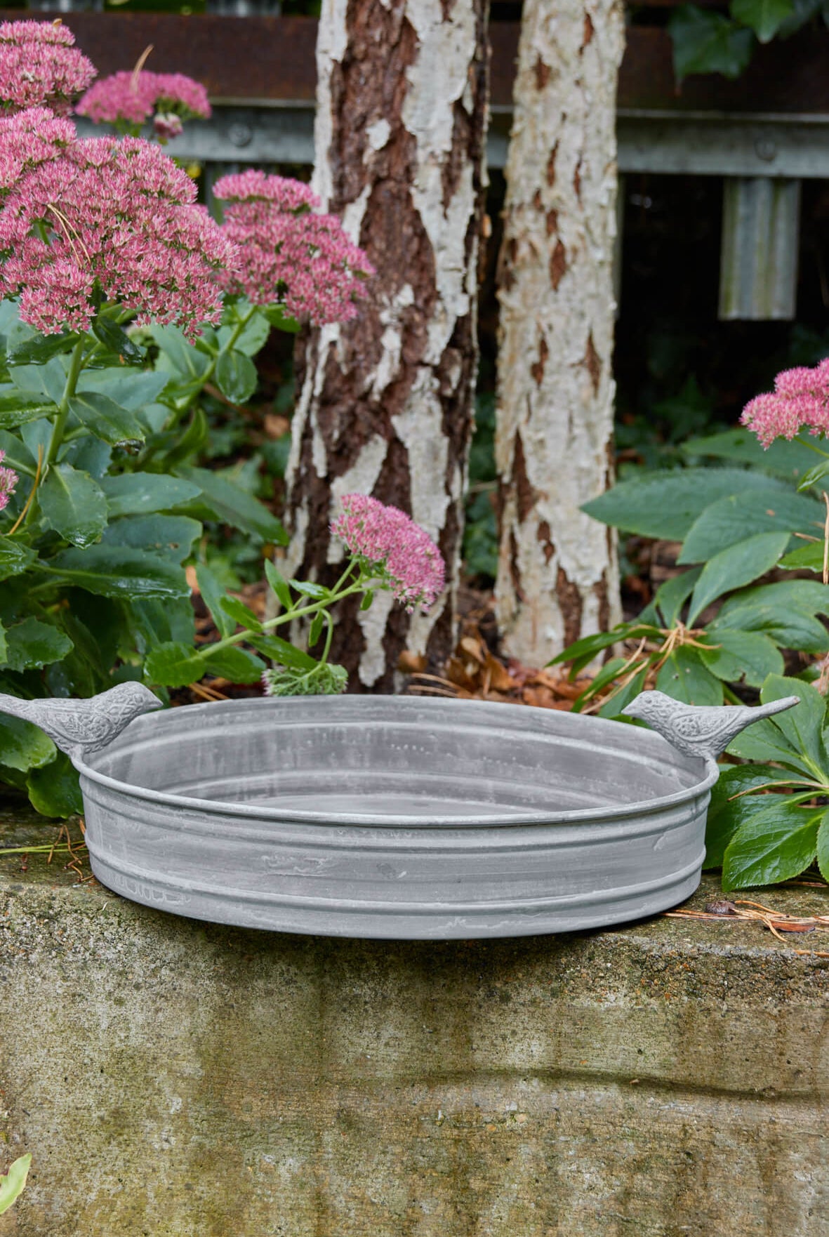 Vintage Style Bird Bath - Aged Zinc