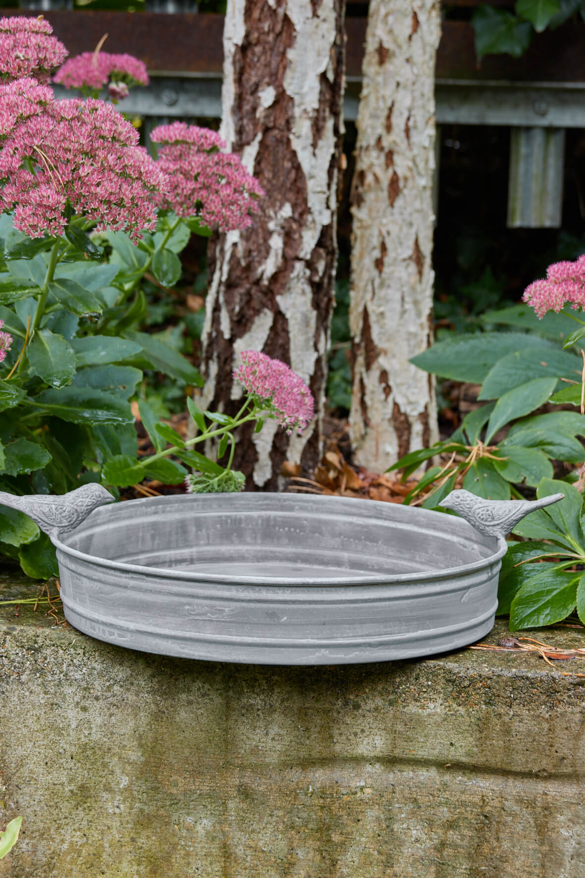 Vintage Style Bird Bath - Aged Zinc