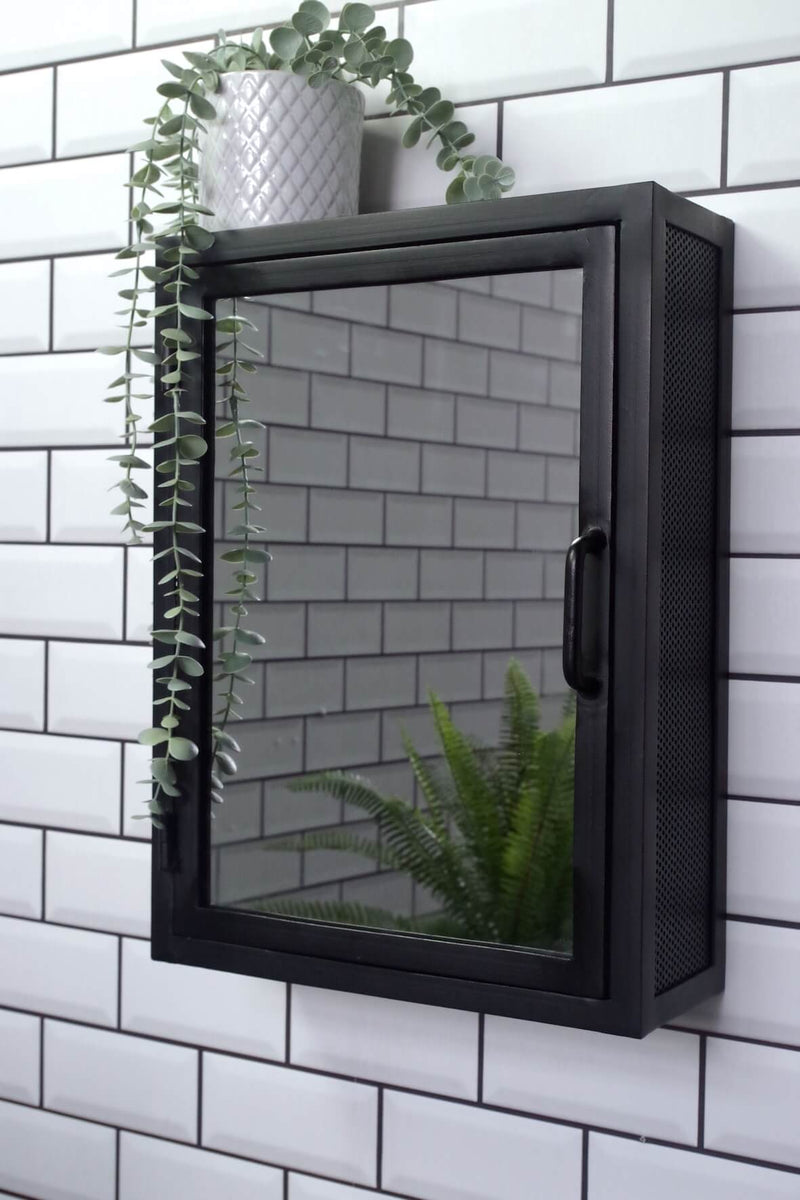 Industrial Matt Black Bathroom Mirror Cabinet | Vincent and Barn