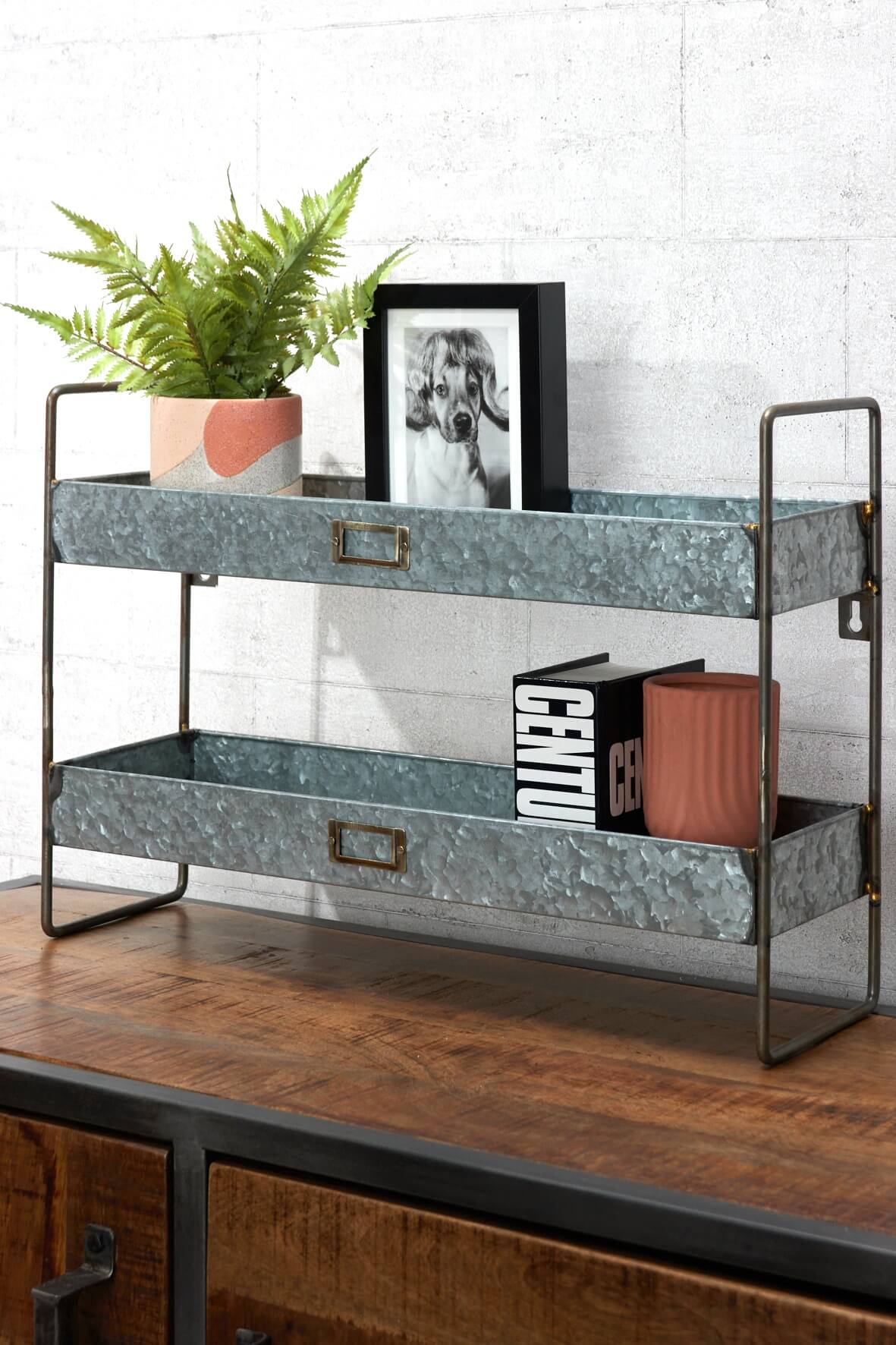 Industrial Style 2 Tier Wall Shelf - Galvanised | Vincent and Barn
