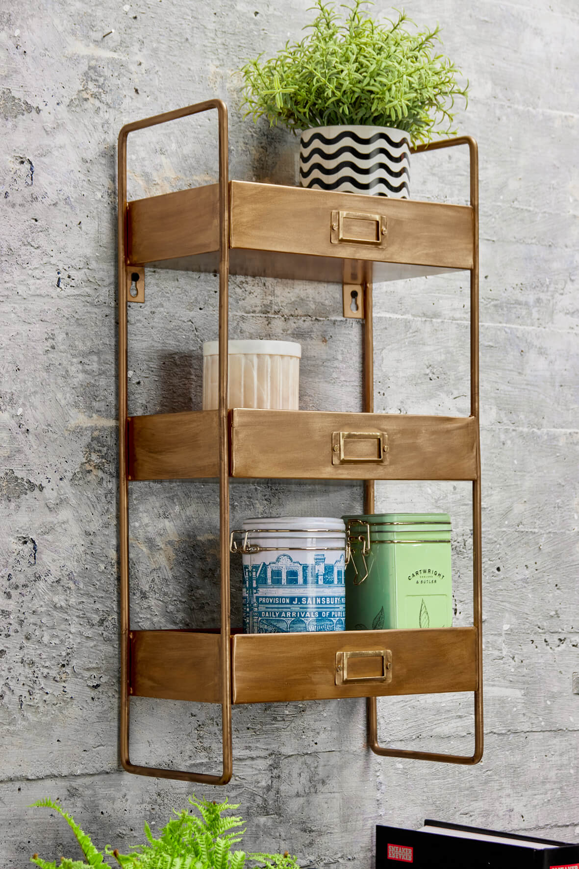 3 Tier Wall Shelf - Antique Gold