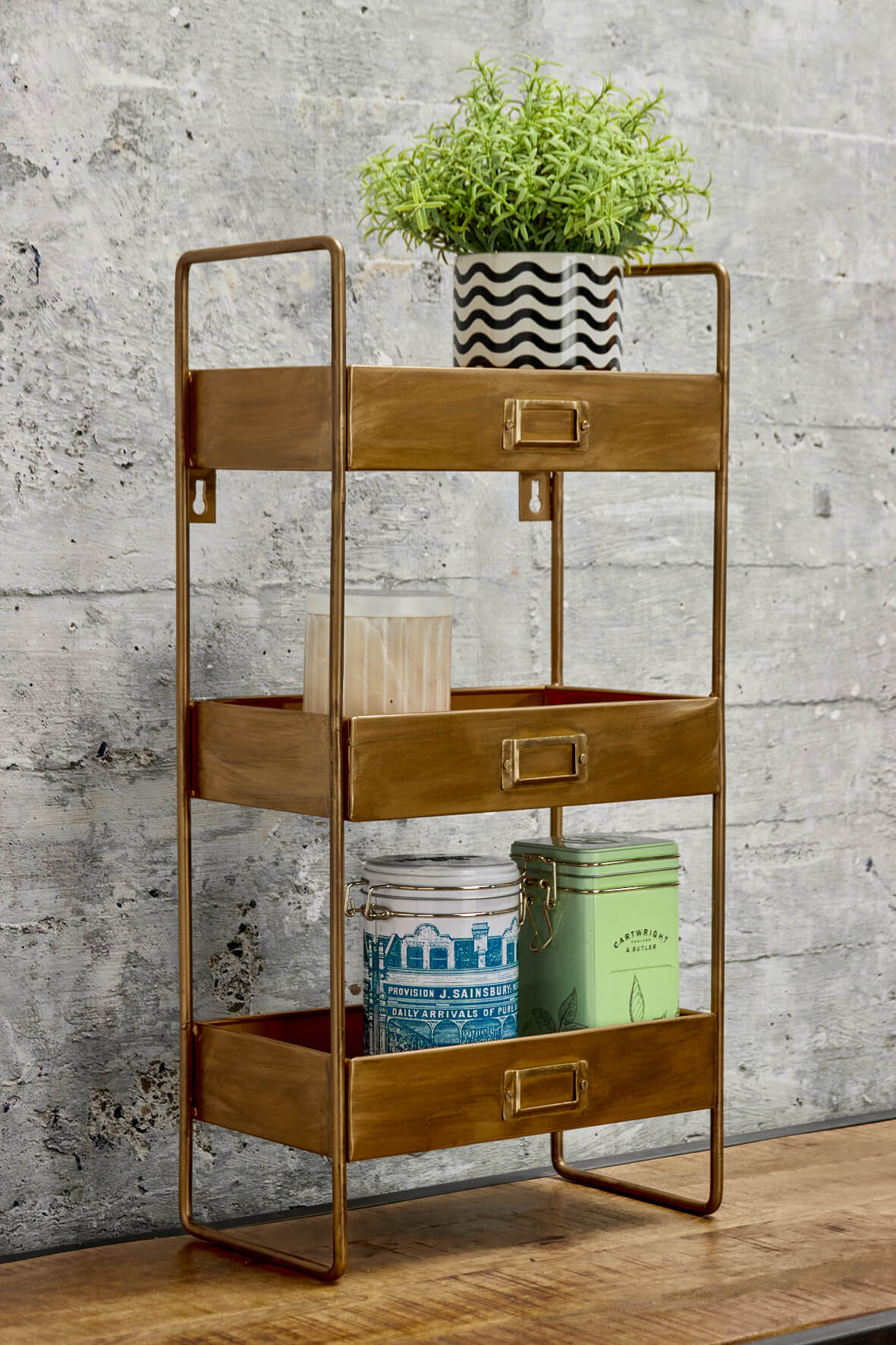 3 Tier Wall Shelf - Antique Gold freestanding