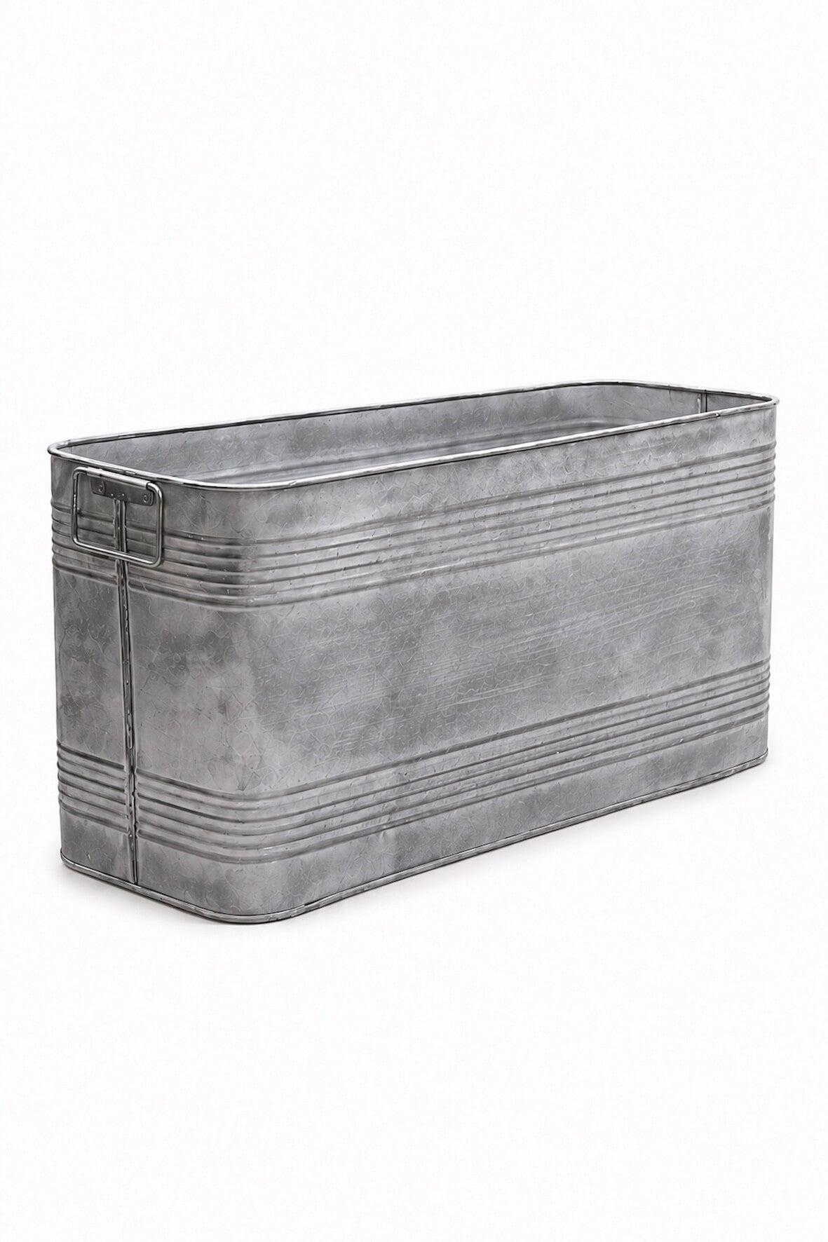 Aged Zinc Trough Planter with Handles - Large - on white background