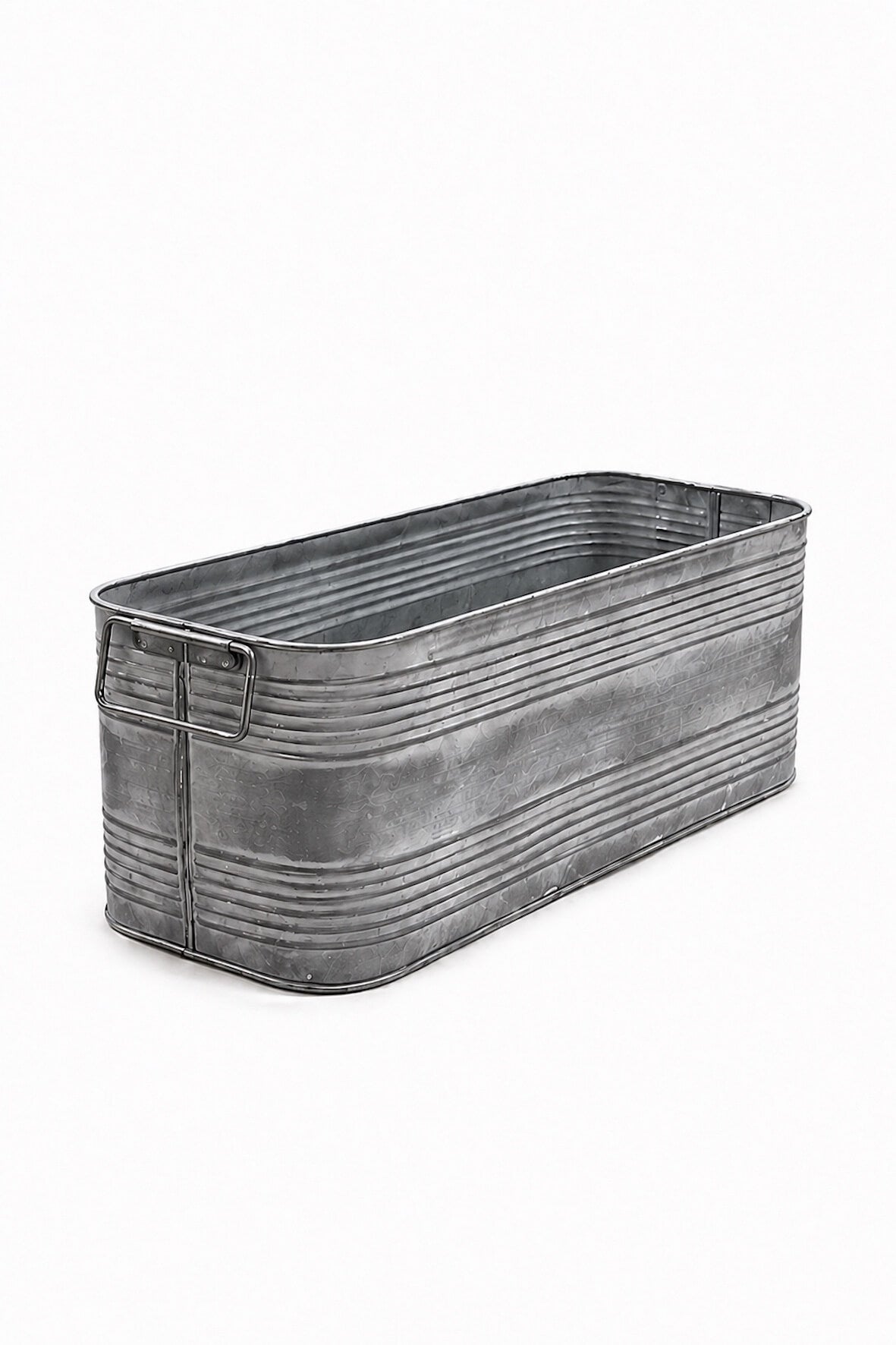 Aged Zinc Trough Planter with Handles - Small - on white background