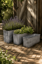 Aged Zinc Trough Planters with Handles - Set of 3