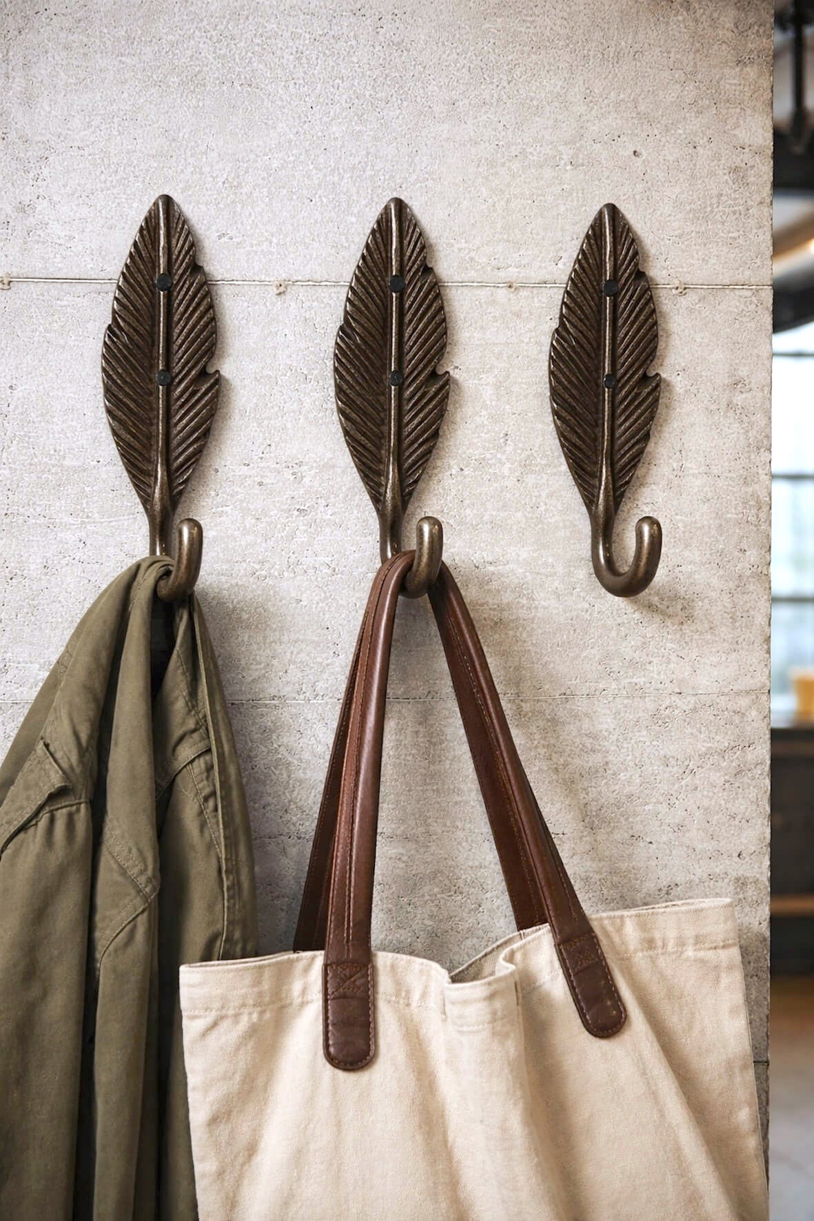Cast Iron Feather Coat Hook - Set of 3