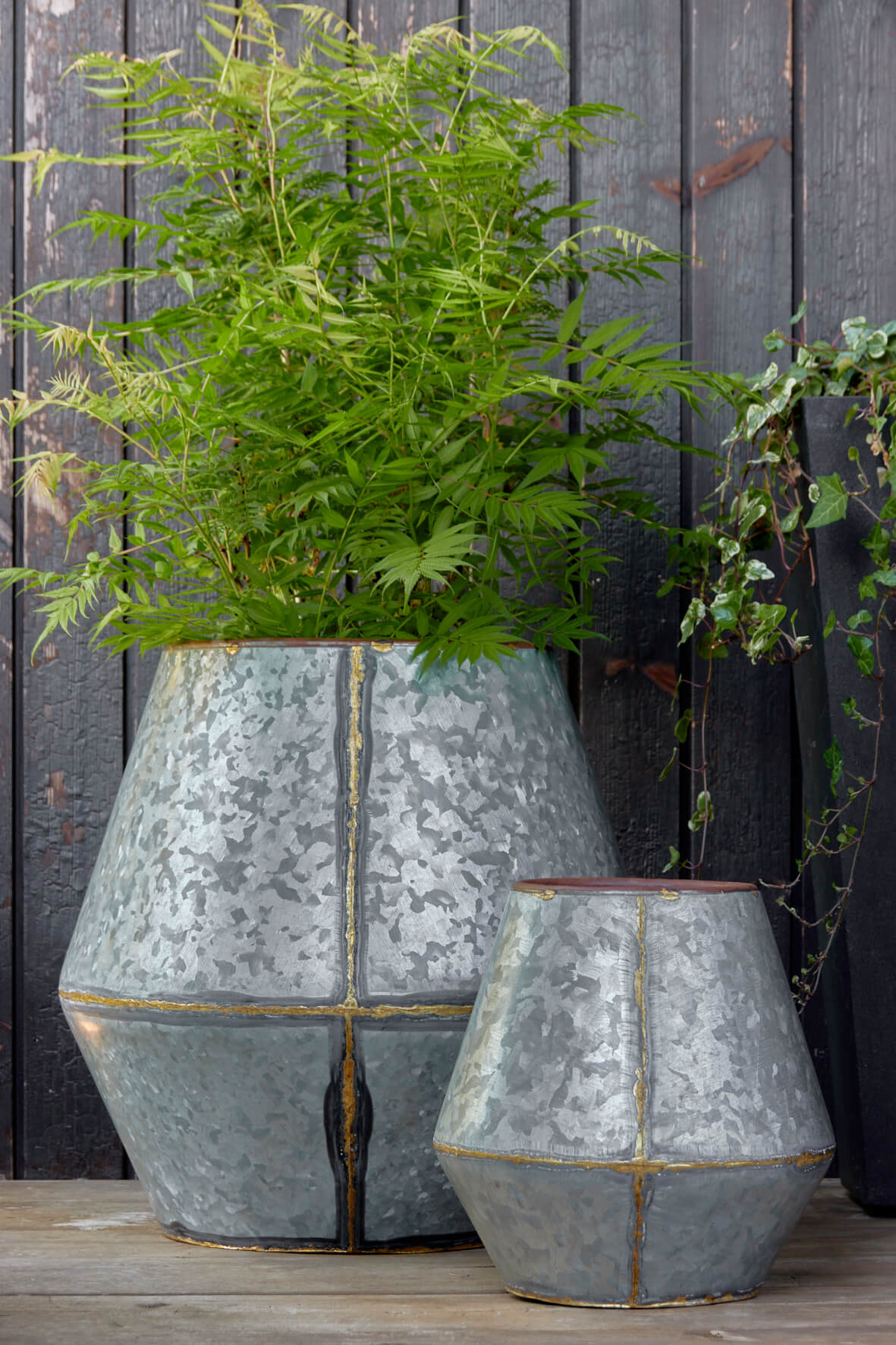 Galvanised Brass Weld Planters - Set of 2
