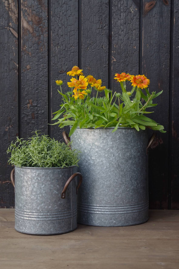 Galvanised Tub Planters with Handles - Set of 2