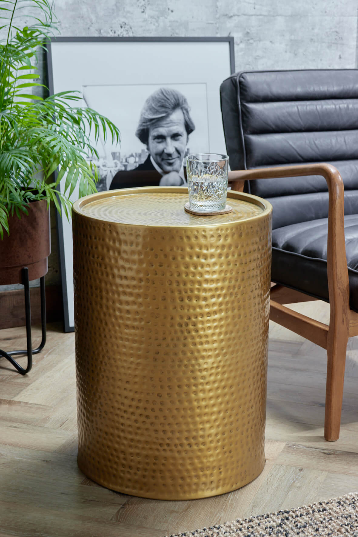 Hammered Side Table - Antique Brass