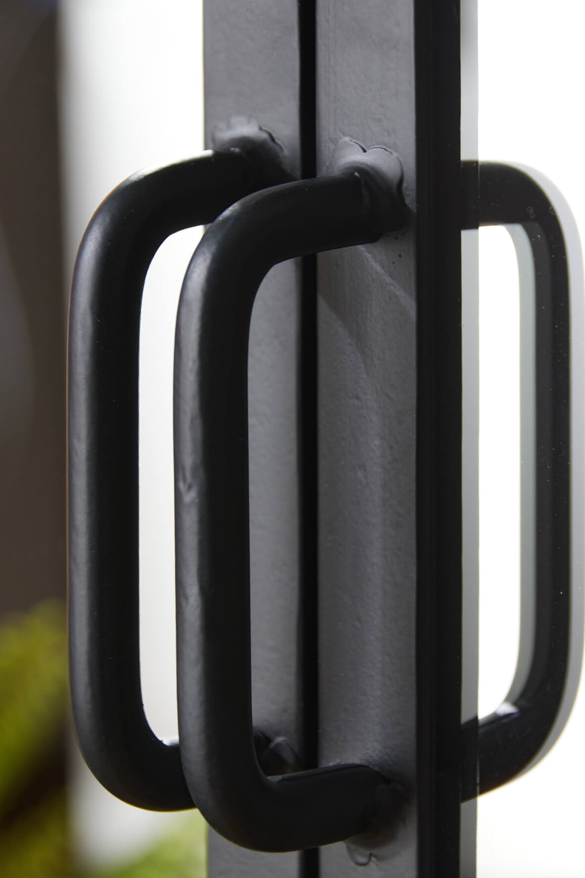 Industrial Mirrored Double Door Bathroom Cabinet - Matt Black close up of handle