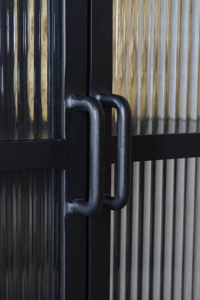 Industrial Fluted Glass 2 Door Sideboard - Matt Black