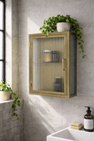 Industrial Fluted Glass Bathroom Cabinet - Antique Brass