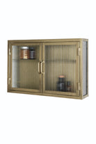 Industrial Fluted Glass Double Door Wall Cabinet - Antique Brass - white background