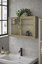 Industrial Fluted Glass Double Door Wall Cabinet - Antique Brass
