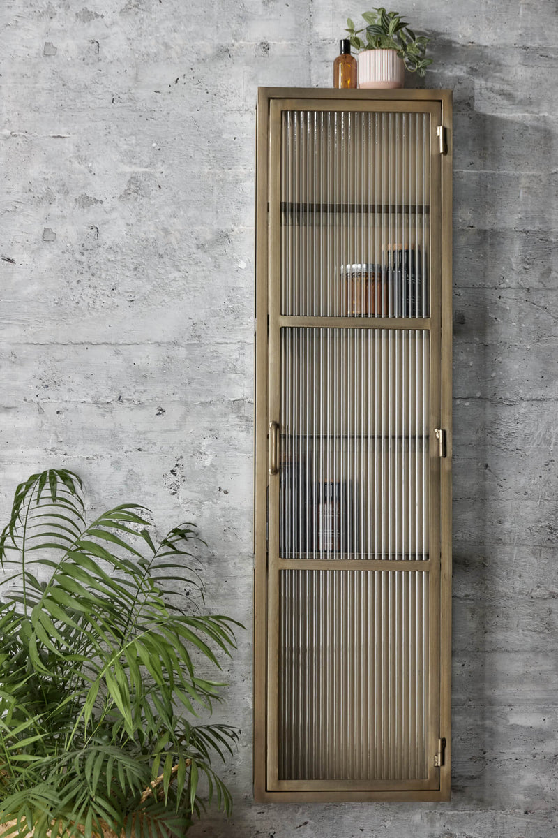 Fluted Glass Tall Slim Wall Cabinet Antique Brass | Vincent and Barn