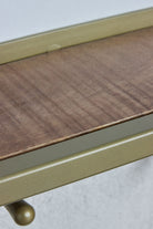 Industrial Mirror Shelf with Hooks - Antique Brass - close up of wood