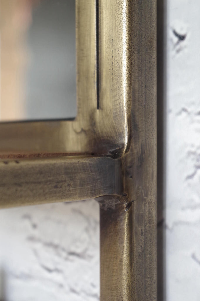 Industrial Mirror Shelf with Hooks - Antique Brass