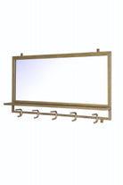 Industrial Mirror Shelf with Hooks - Antique Brass - white background