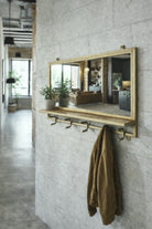 Industrial Mirror Shelf with Hooks - Antique Brass