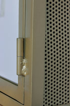 Industrial Mirrored Bathroom Wall Cabinet - Antique Brass - close up of hinge