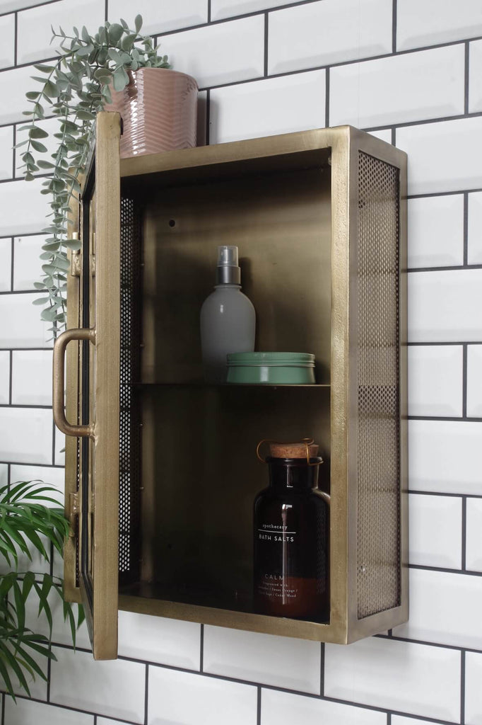 Industrial Mirrored Bathroom Wall Cabinet - Antique Brass