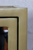 Industrial Mirrored Bathroom Wall Cabinet - Antique Brass - close up of finish