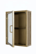 Industrial Mirrored Bathroom Wall Cabinet - Antique Brass - door open