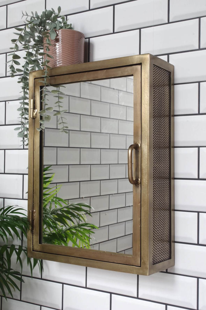 Industrial Mirrored Wall Cabinet Antique Brass | Vincent and Barn