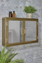 Industrial Mirrored Double Door Bathroom Cabinet - Antique Brass