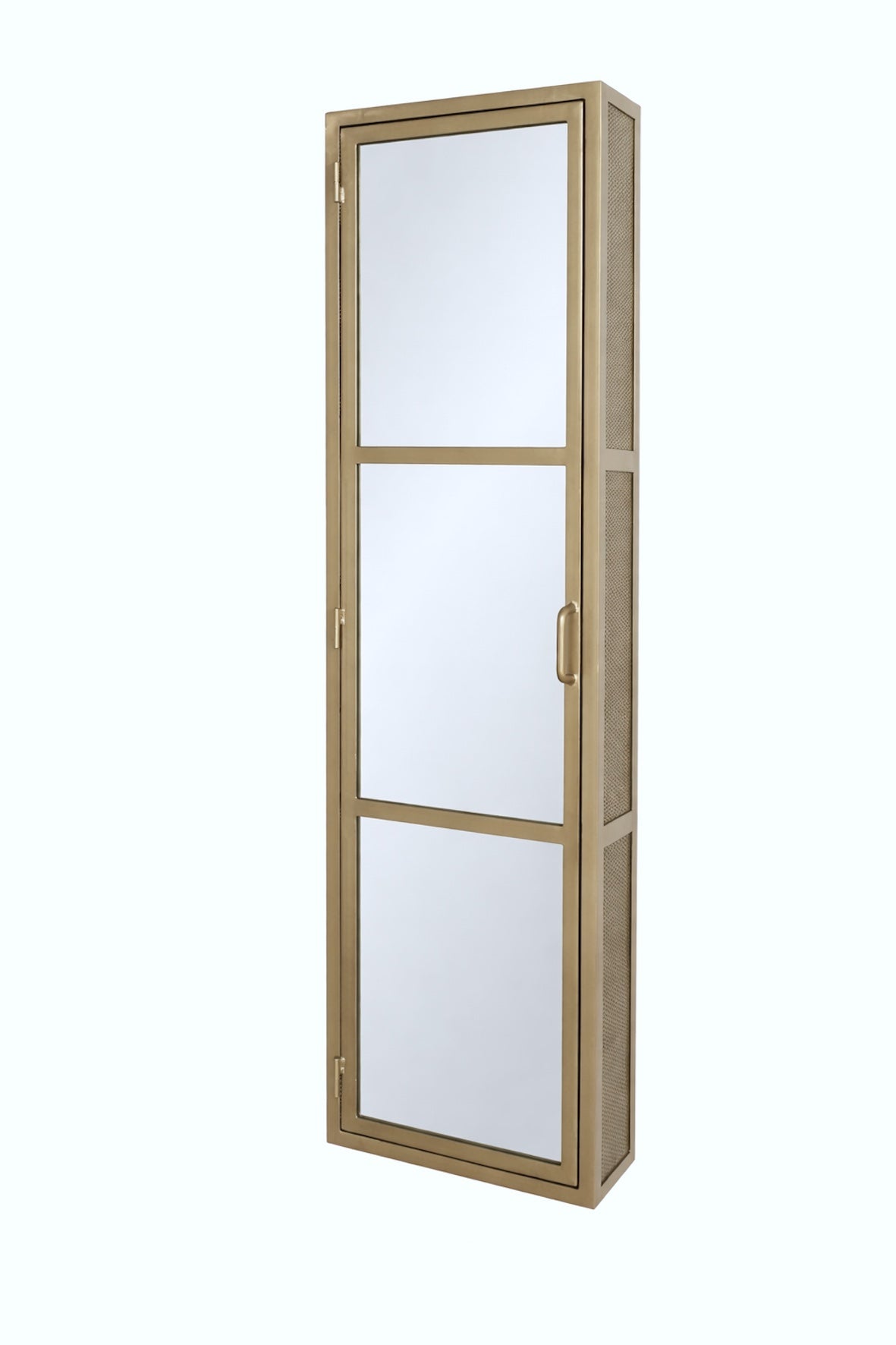 Industrial Mirrored Tall Slim Bathroom Cabinet - Antique Brass