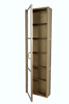 Industrial Mirrored Tall Slim Bathroom Cabinet - Antique Brass with door open