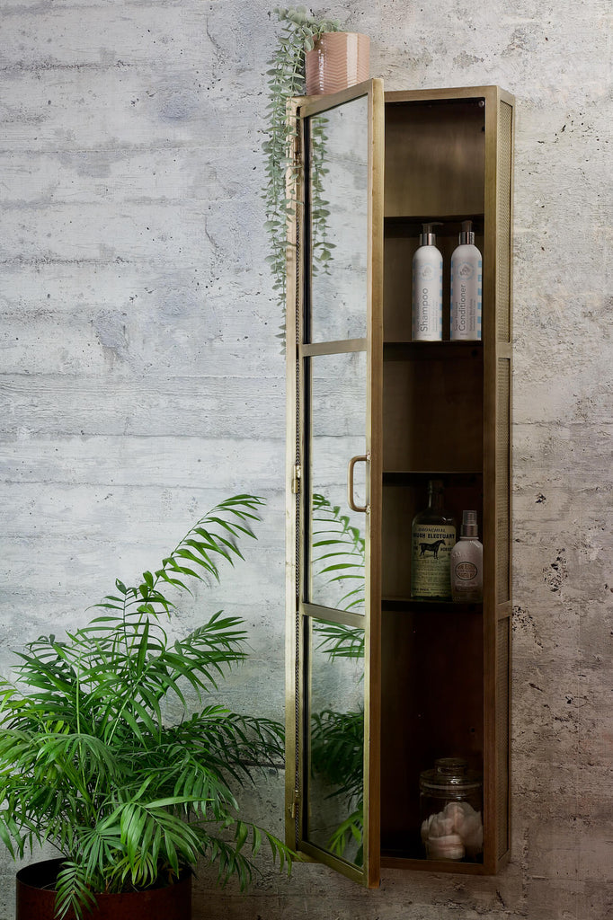 Industrial Mirrored Tall Slim Bathroom Cabinet Antique Brass | Vincent ...