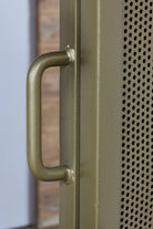 Industrial Mirrored Tall Slim Bathroom Cabinet - Antique Brass close up of handle