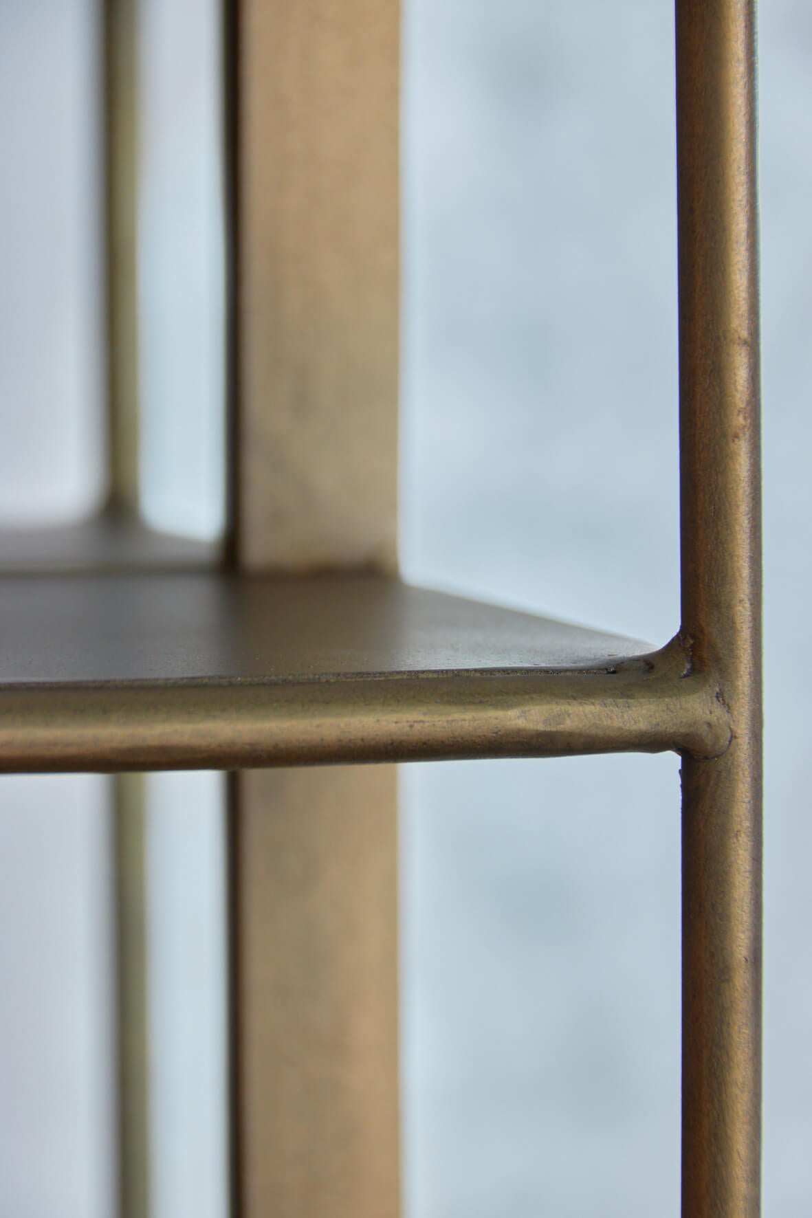 Industrial Mirror with Display Shelves - Antique Brass close up of shelf