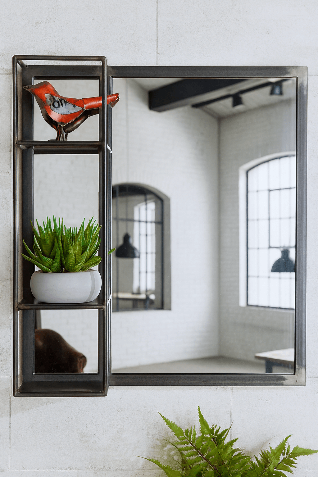Industrial Mirror with Display Shelves - Distressed