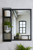 Industrial Mirror with Display Shelves - Matt Black