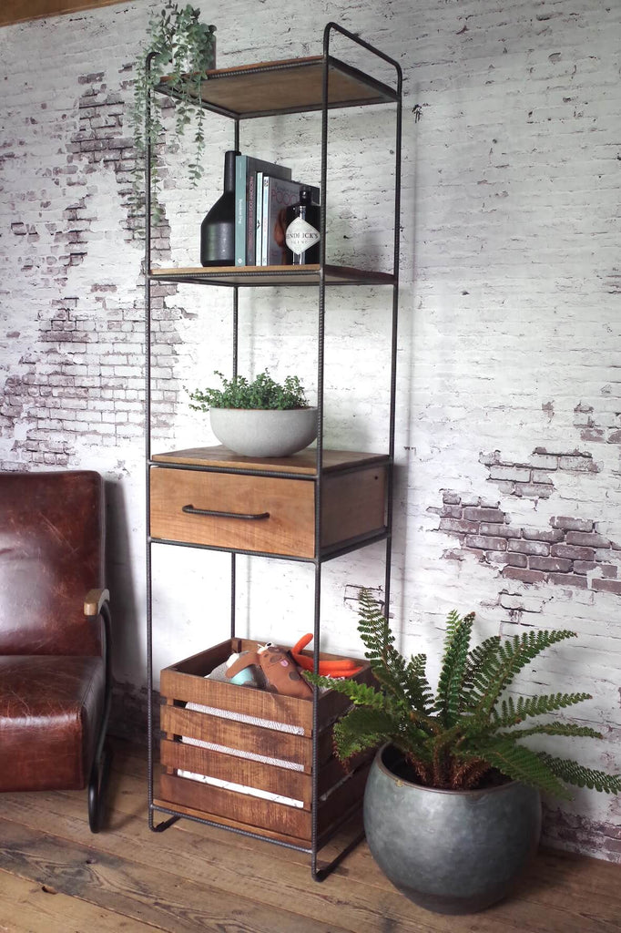 Industrial Rebar Narrow Shelf Unit with Crate